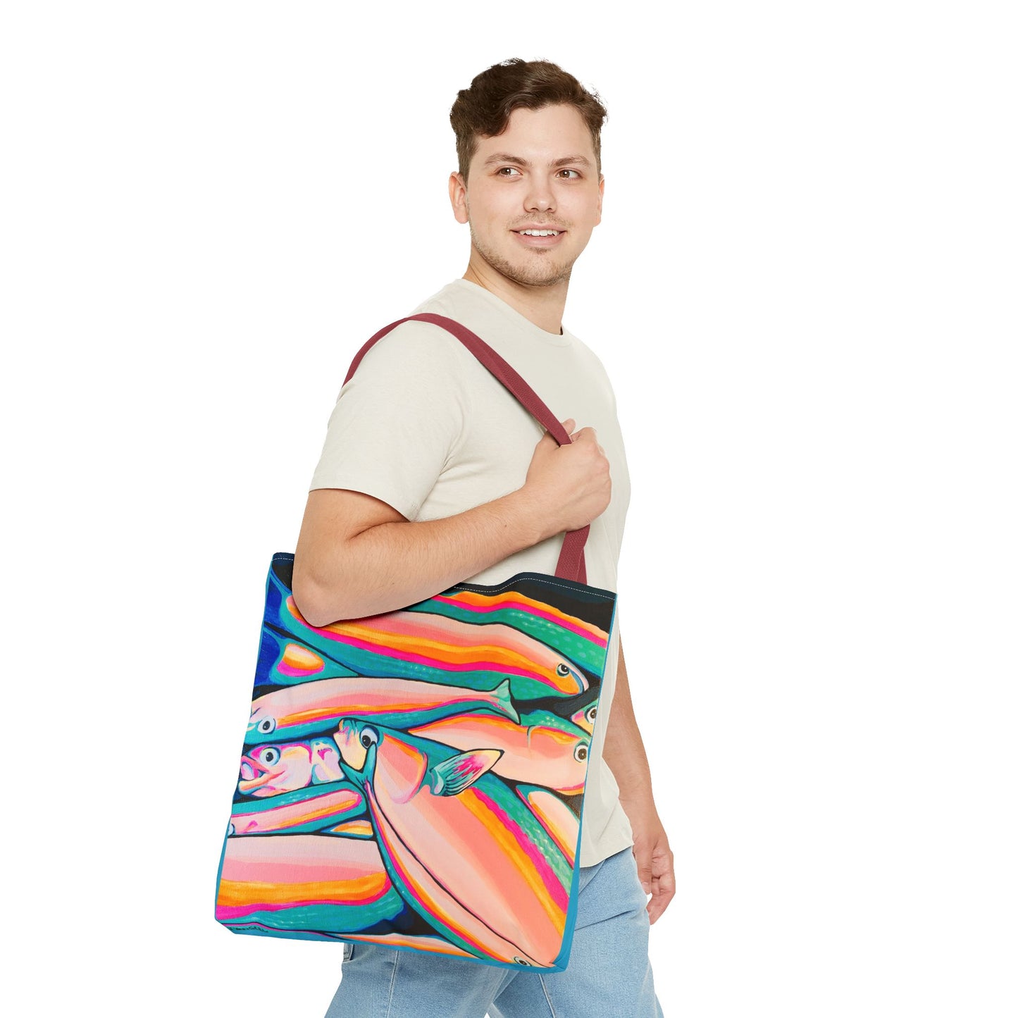 Premium Neon Fish Tote Bag, Original Artist Design, Reusable Shopping Tote, Eco-Friendly