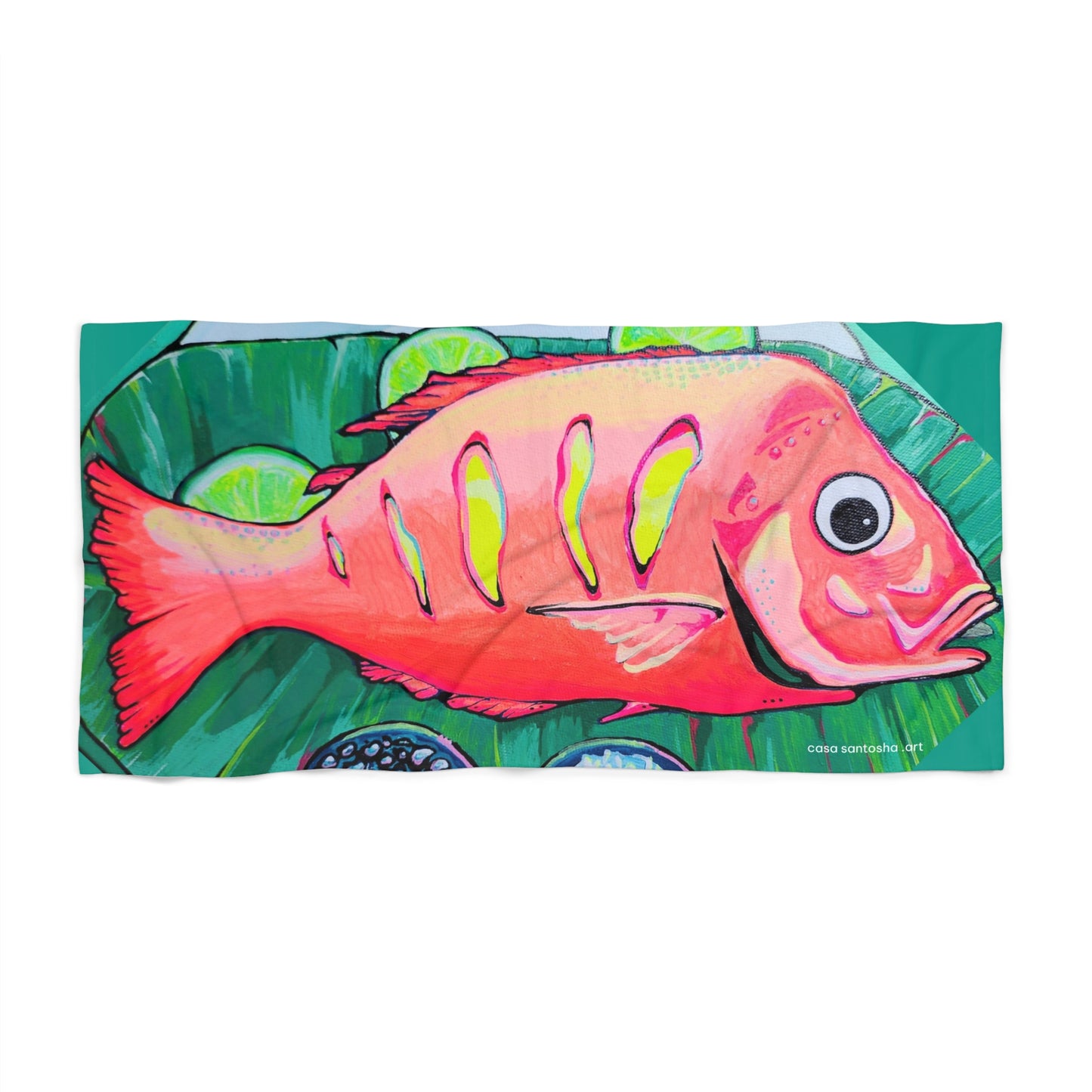 Neon Fried Fish Beach Towel for Summer Fun and Vacation Essentials