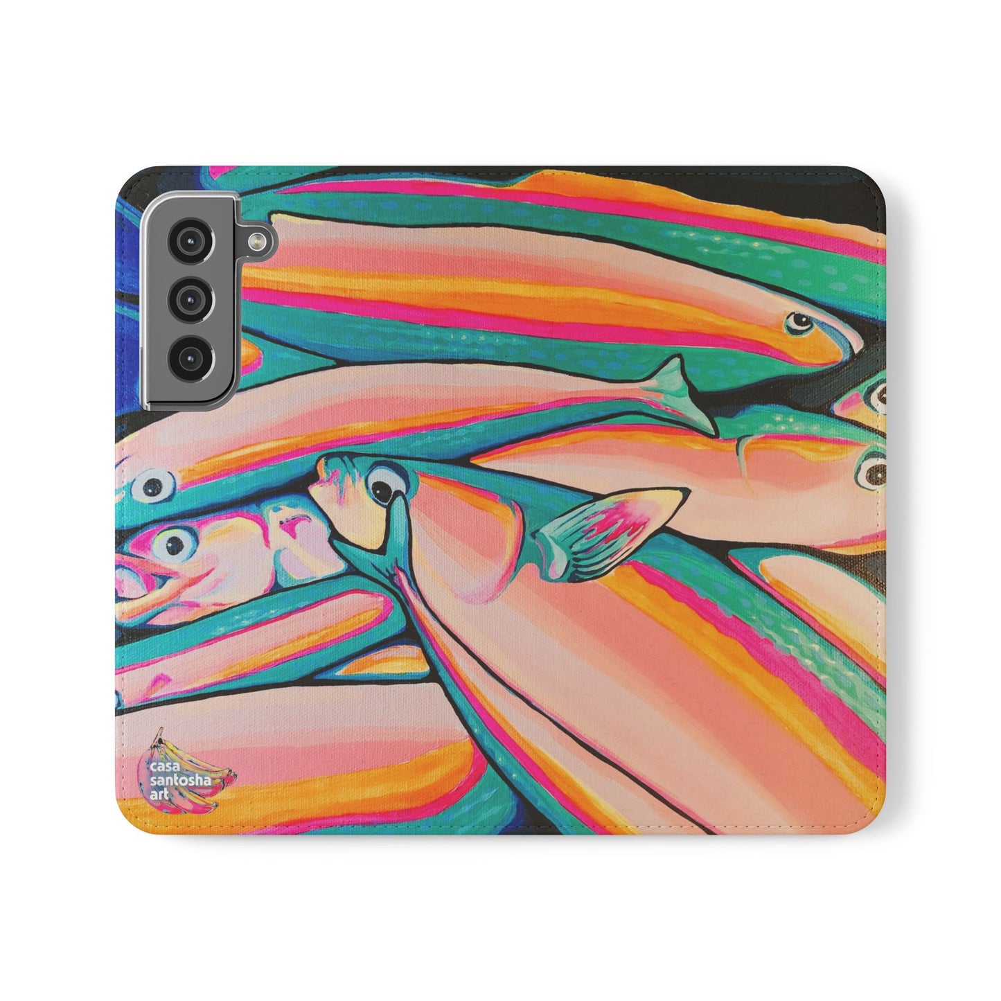 Neon Fish Flip Phone Case – Wallet Cover with Card Slots