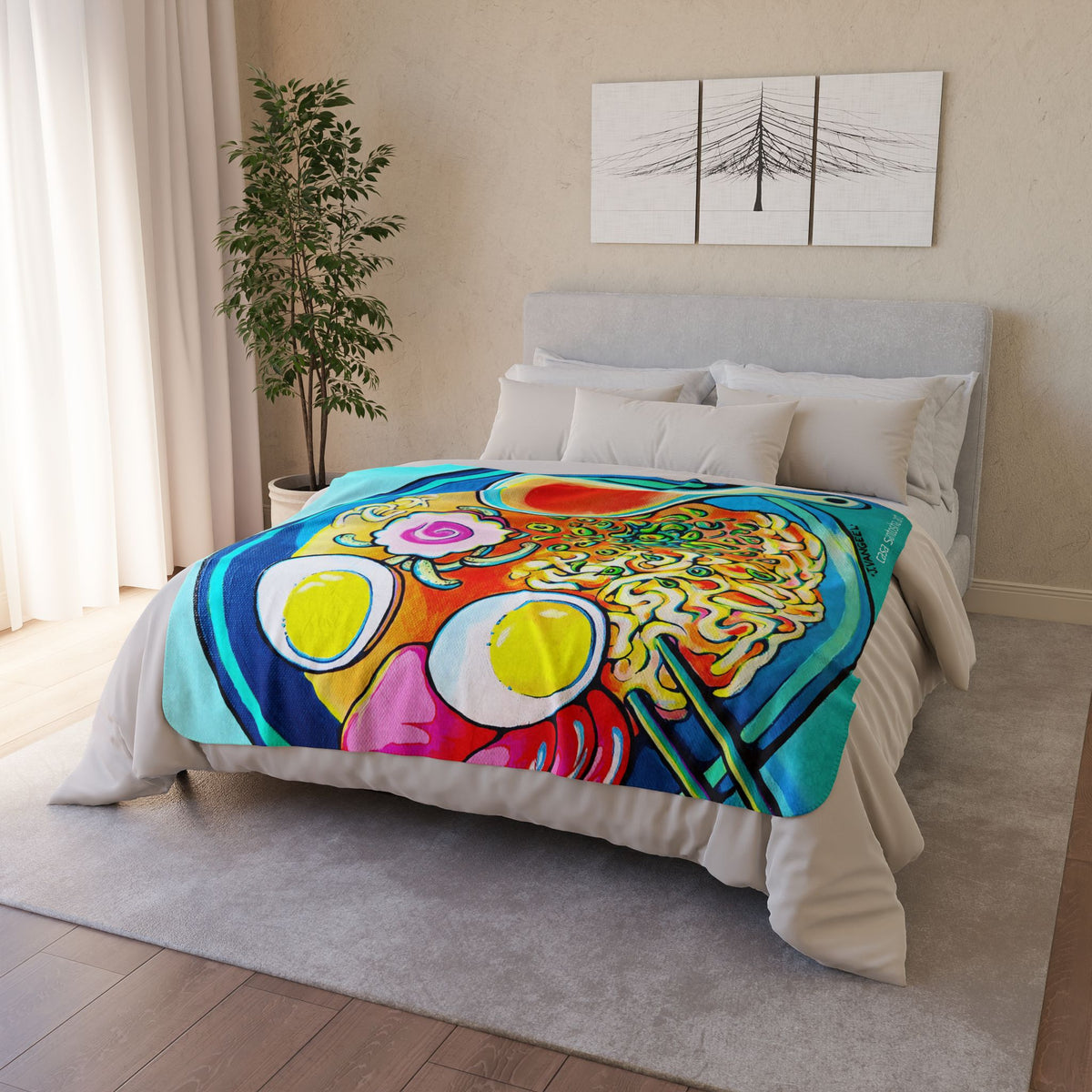 Neon Ramen Fleece Sherpa Blanket