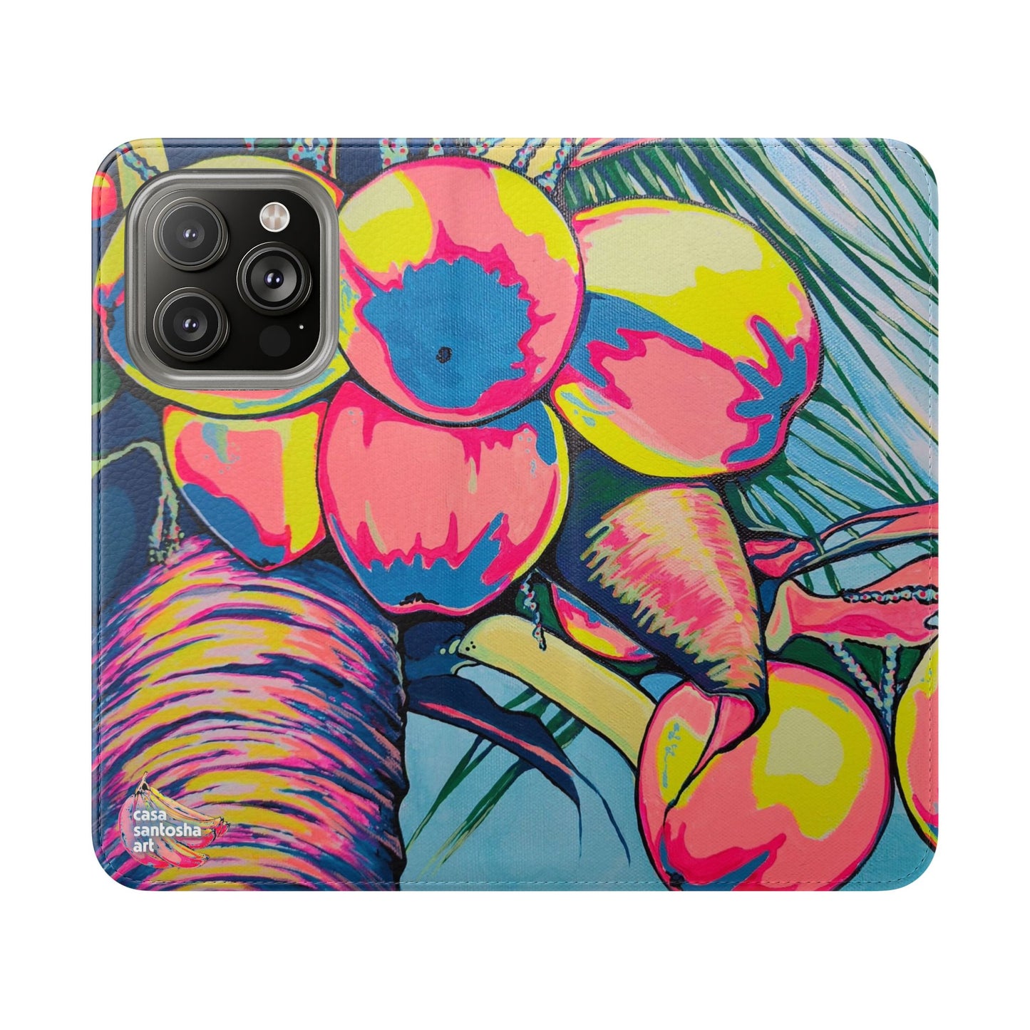 Neon Coconuts Flip Phone Case – Wallet Cover with Card Slots