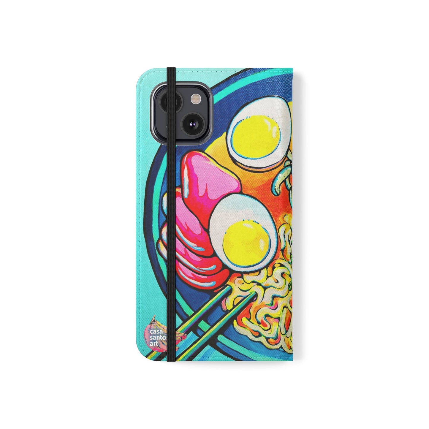 Neon Ramen Flip Phone Case – Wallet Cover with Card Slots