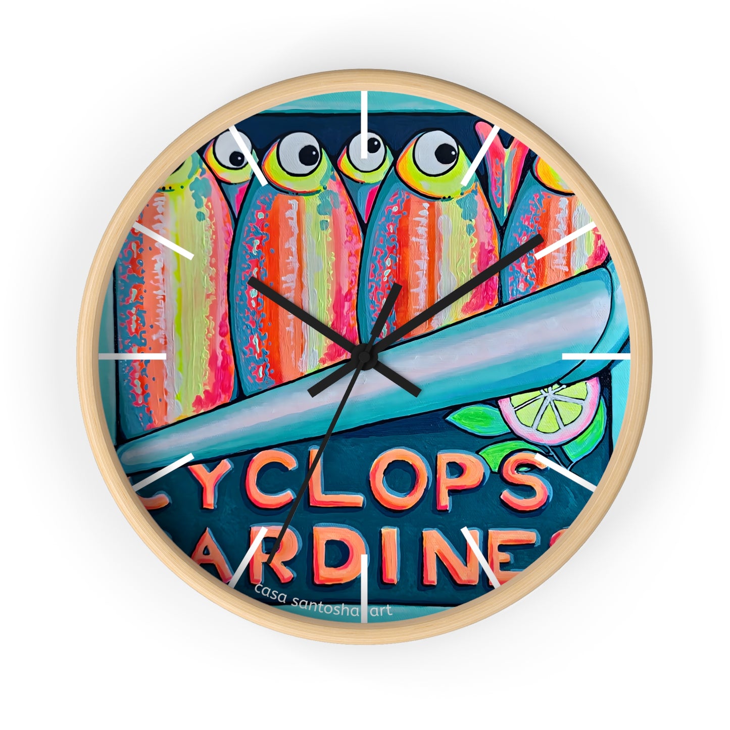 Neon Sardines Pop Art Wall Clock