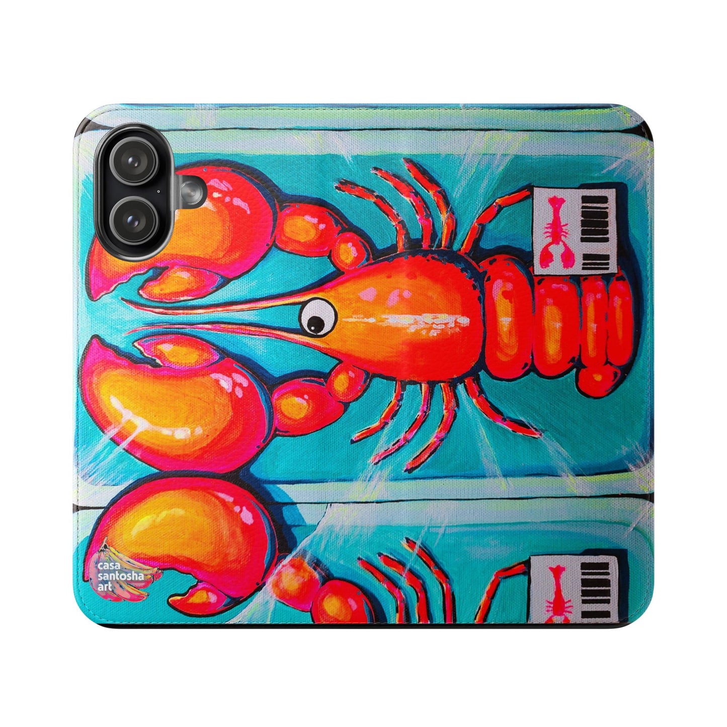 Neon Lobster Flip Phone Case – Wallet Cover with Card Slots