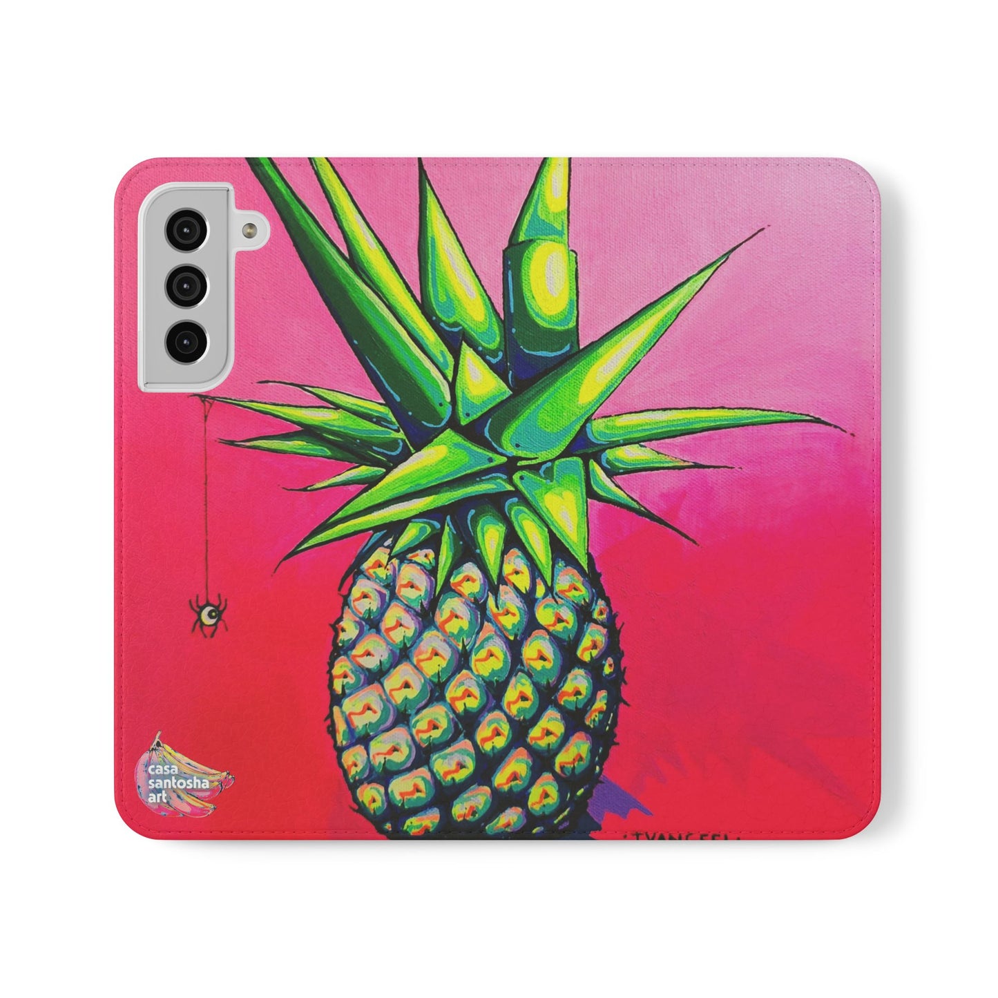 Neon Pineapple Flip Phone Case – Wallet Cover with Card Slots