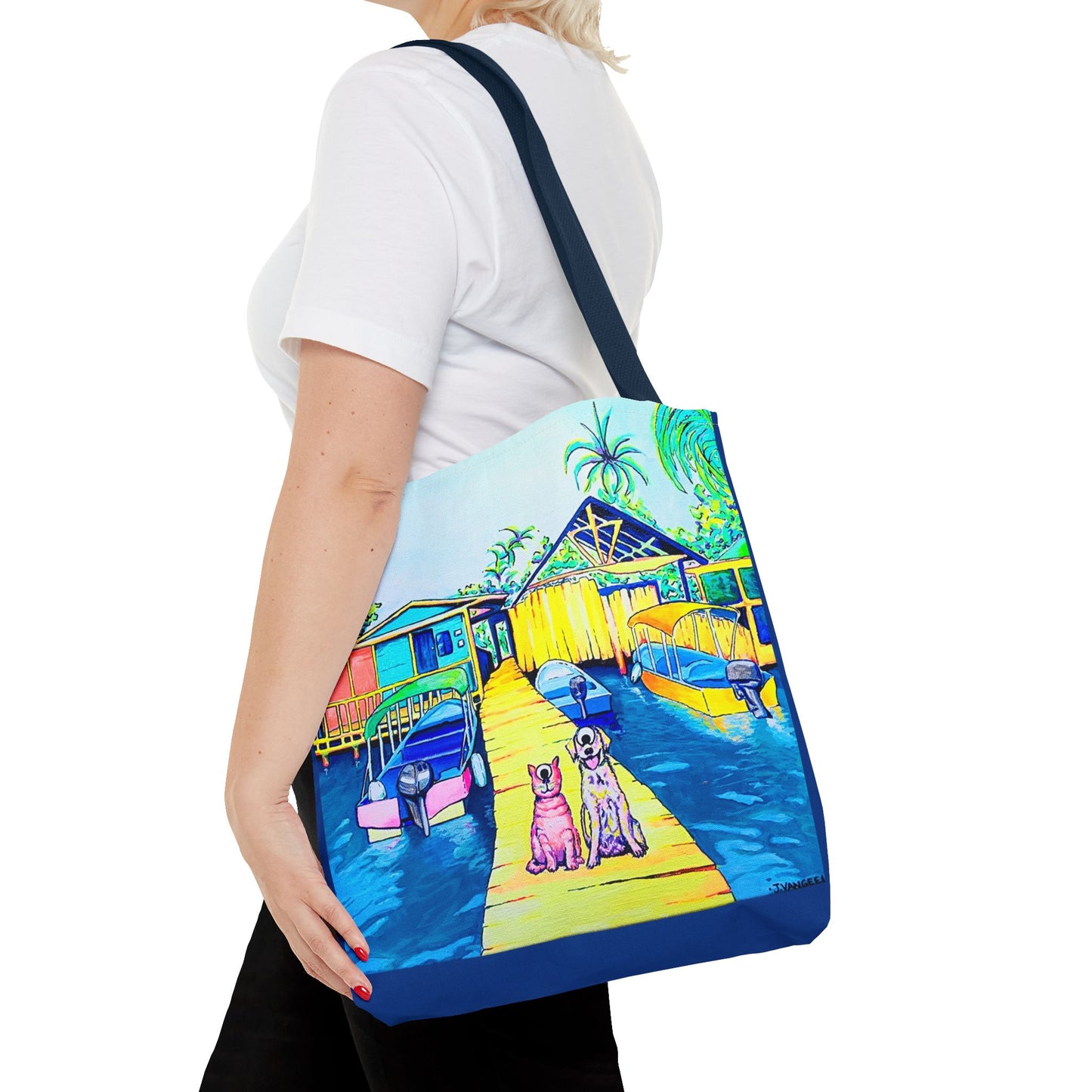 Premium Cyclops Cat and Dog in Bocas Tote Bag, Original Artist Design, Reusable Shopping Tote,  Eco-Friendly