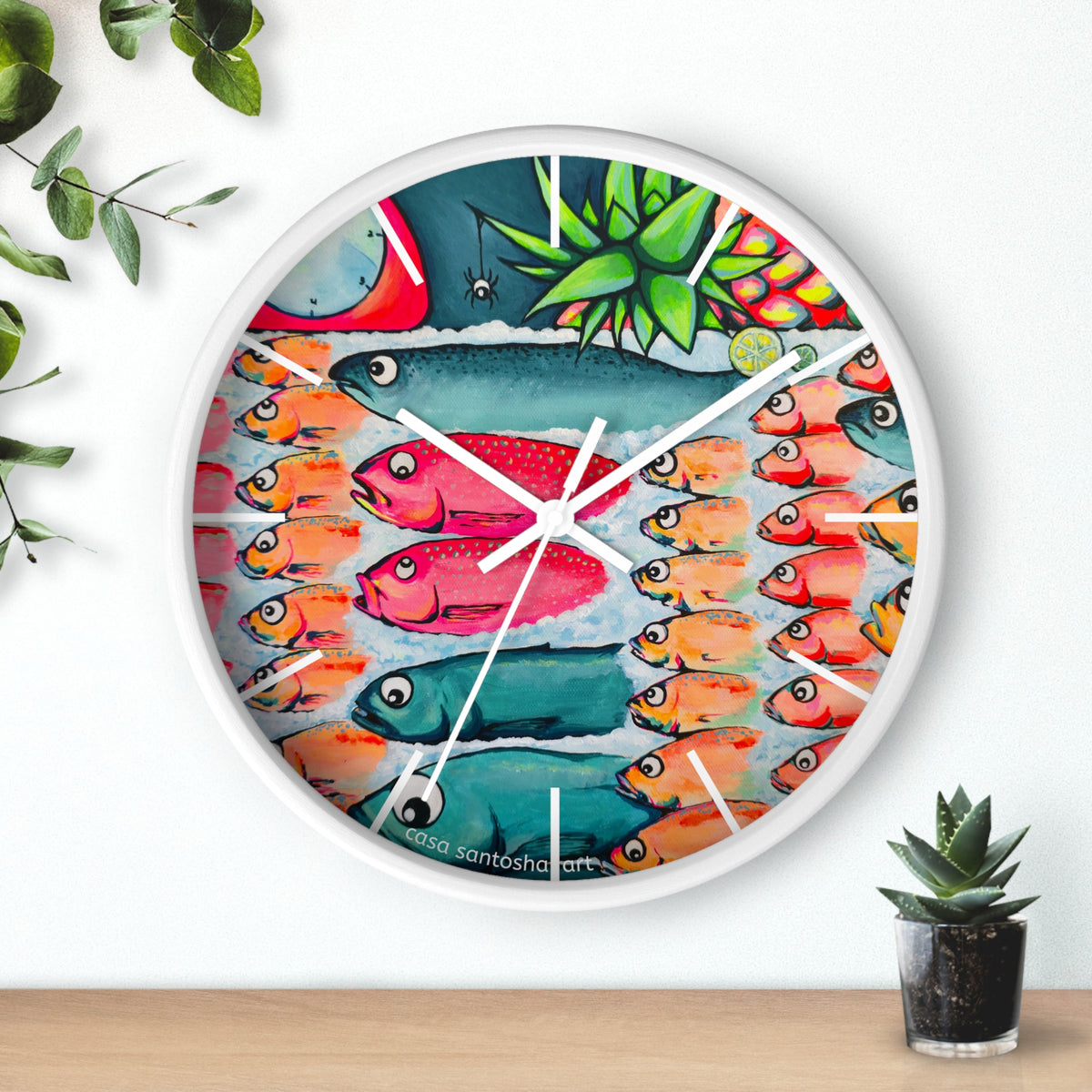 Neon Cabo Fish Market Pop Art Wall Clock
