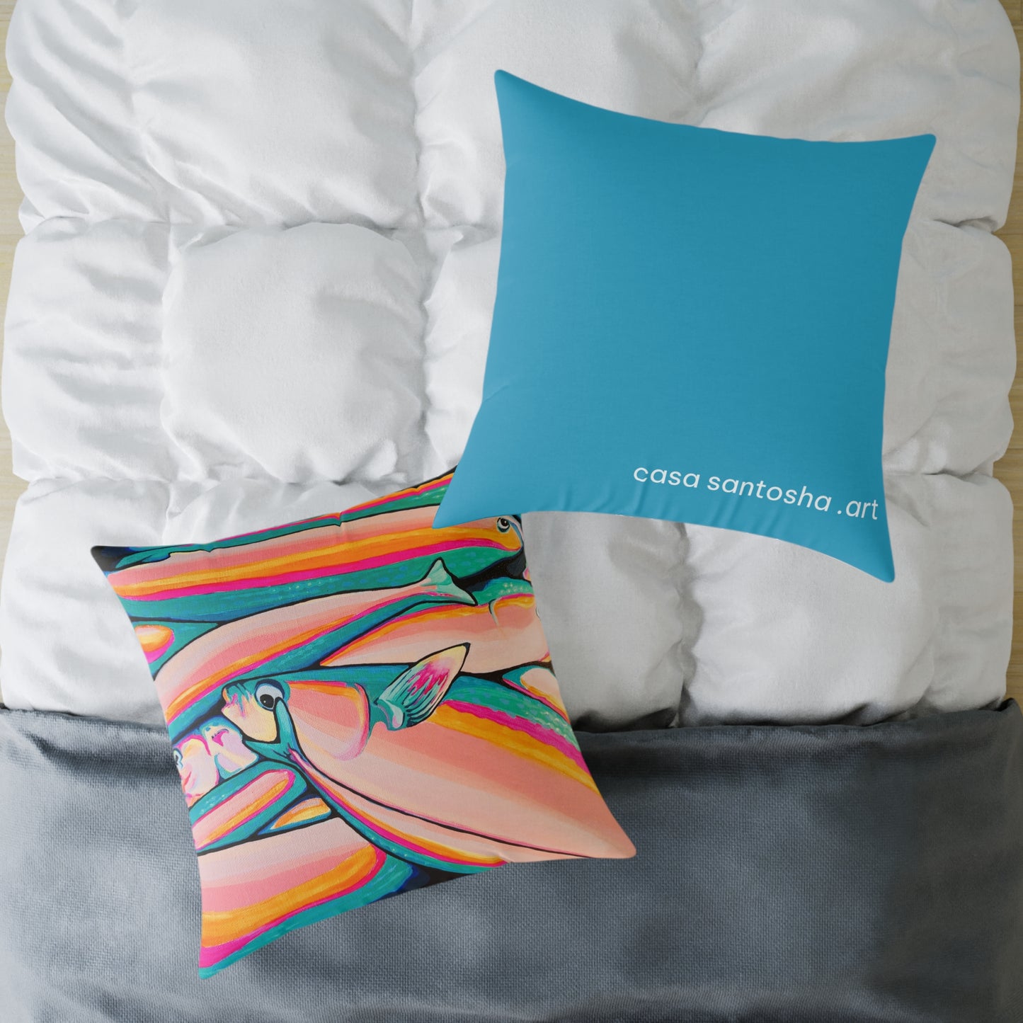 Neon Fish Art Canvas Decorative Pillow