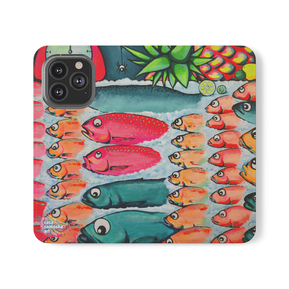 Neon Cabo Fish Market Flip Phone Case – Wallet Cover with Card Slots