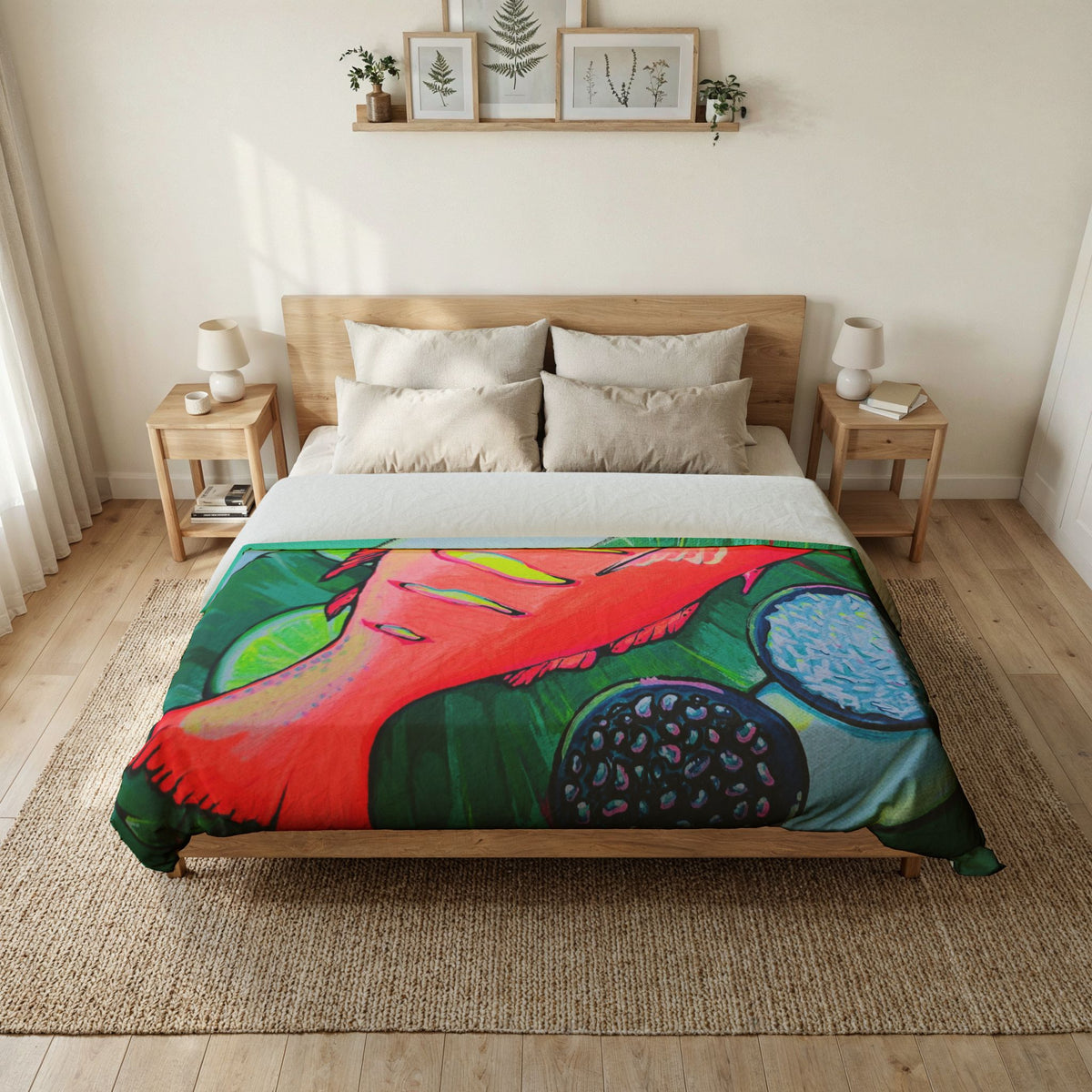 Neon Fried Fish Duvet Cover - neon pop art by Casa Santosha Art
