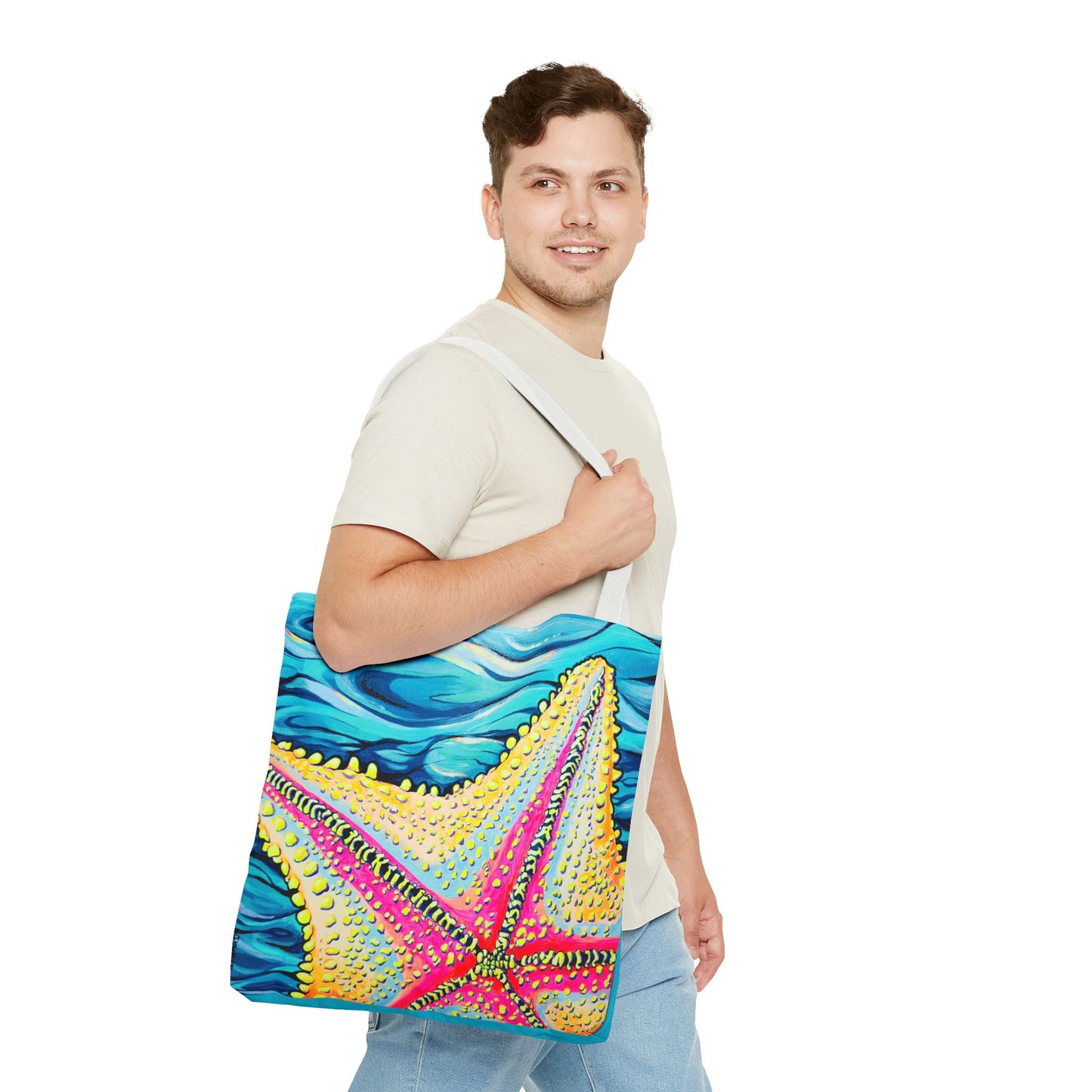 Premium Starfish Beach Bocas Tote Bag, Original Artist Design, Reusable Shopping Tote, Eco-Friendly