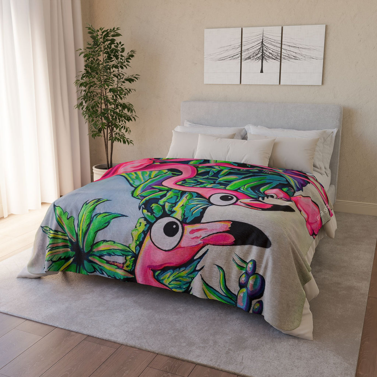 Cyclops Flamingo Family Fleece Sherpa Blanket
