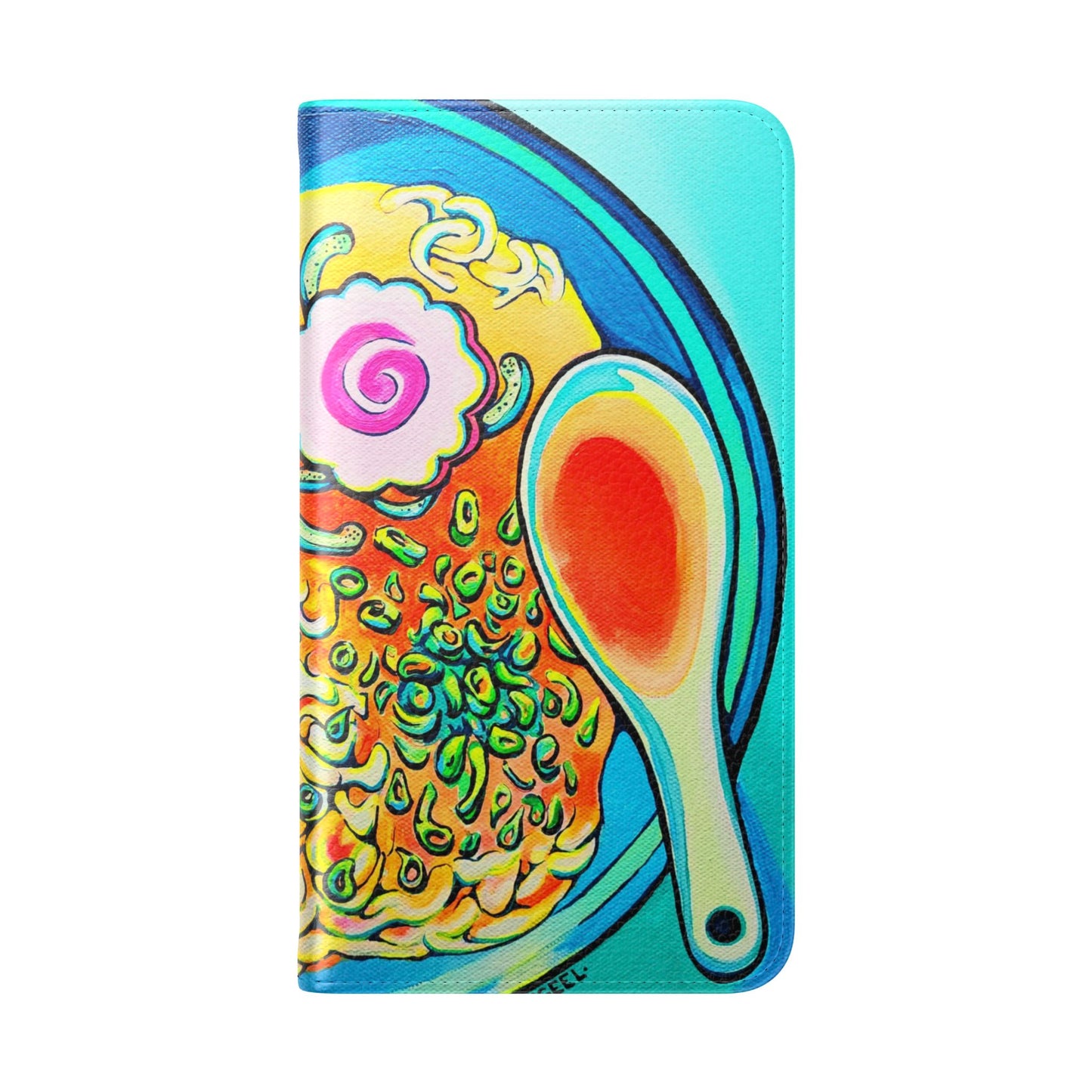 Neon Ramen Flip Phone Case – Wallet Cover with Card Slots