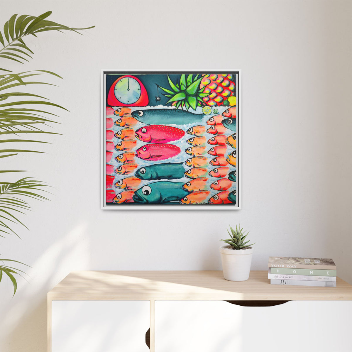 Framed Neon Cabo Fish Market Canvas Wall Art