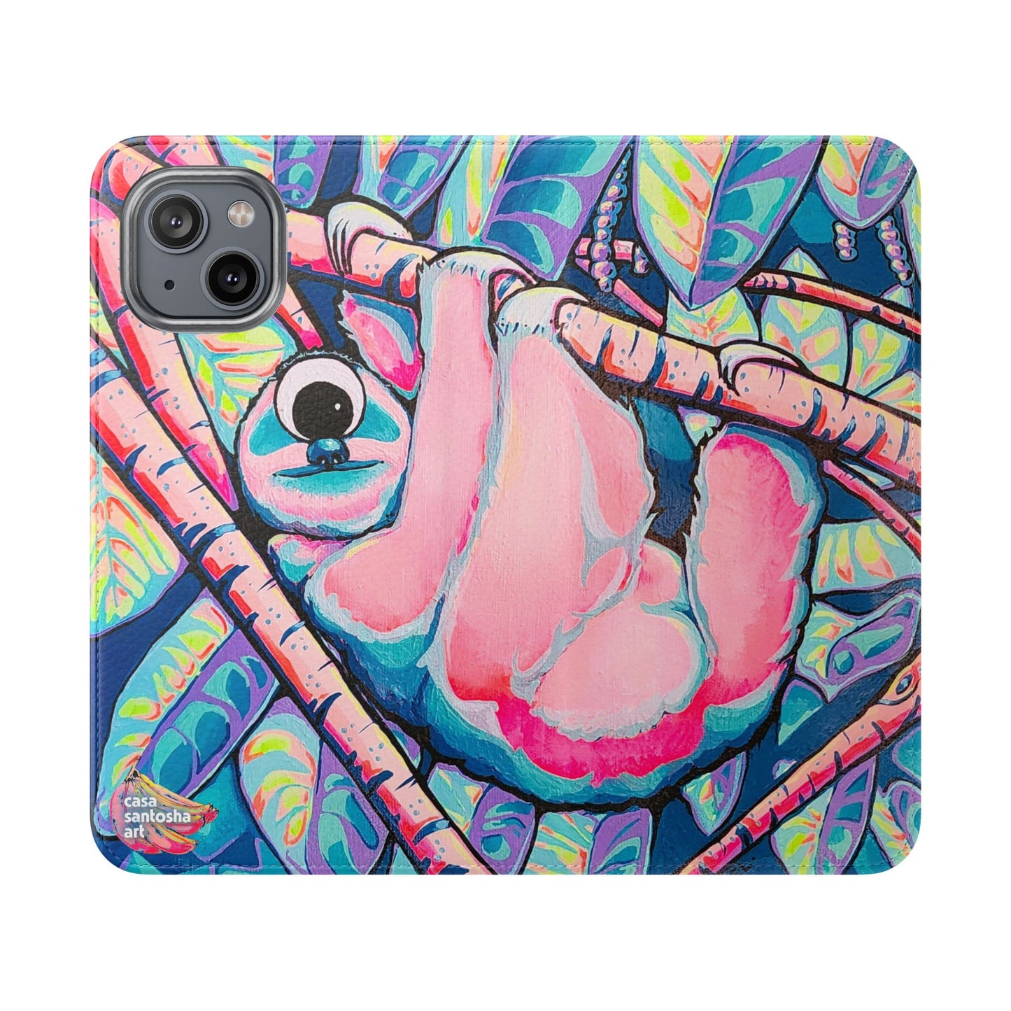 Cyclops Sloth Flip Phone Case – Wallet Cover with Card Slots