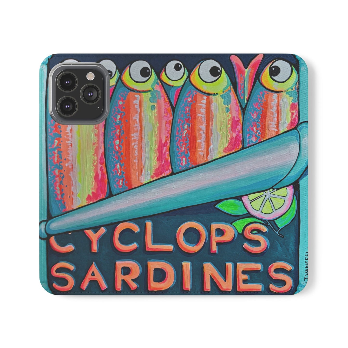 Neon Sardines Flip Phone Case – Wallet Cover with Card Slots