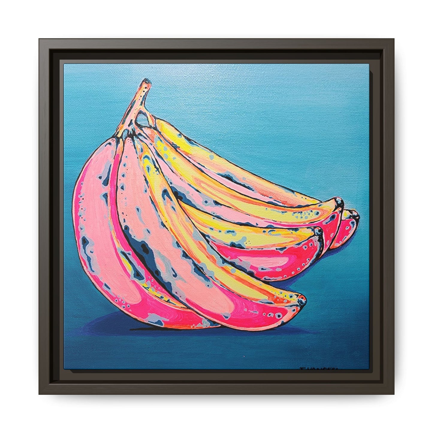 Framed Neon Bananas Canvas Print