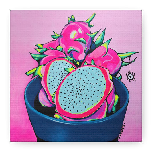 Neon Pink Dragon Fruit Canvas Print, Original Artist Design, Home Decor Wall Art