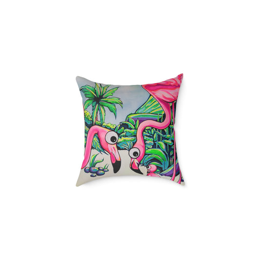 Cyclops Flamingo Family Art Canvas Decorative Pillow