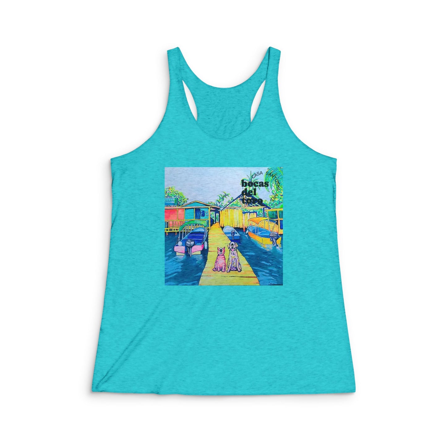 Women's Cyclops Cat and Dog in Bocas Graphic Racerback Tank