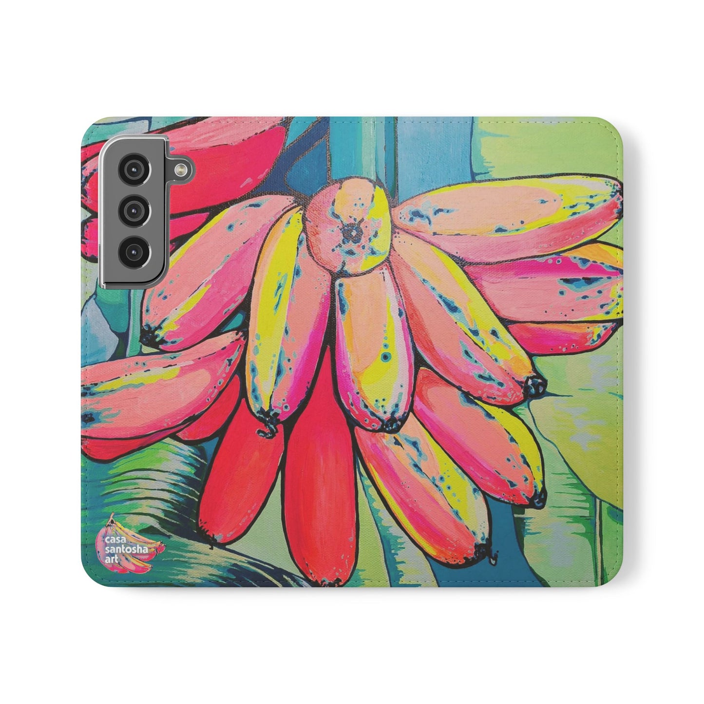 Neon Primitivo Bananas Flip Phone Case – Wallet Cover with Card Slots