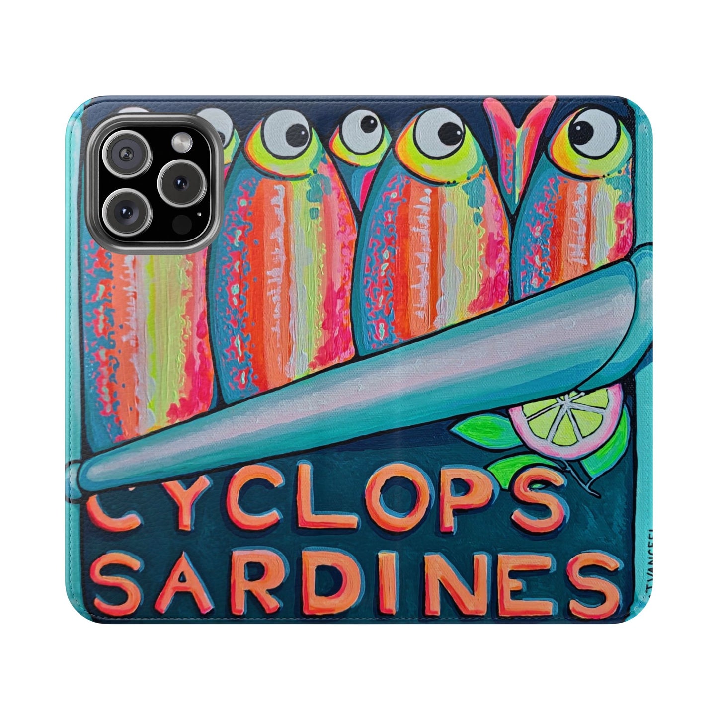 Neon Sardines Flip Phone Case – Wallet Cover with Card Slots