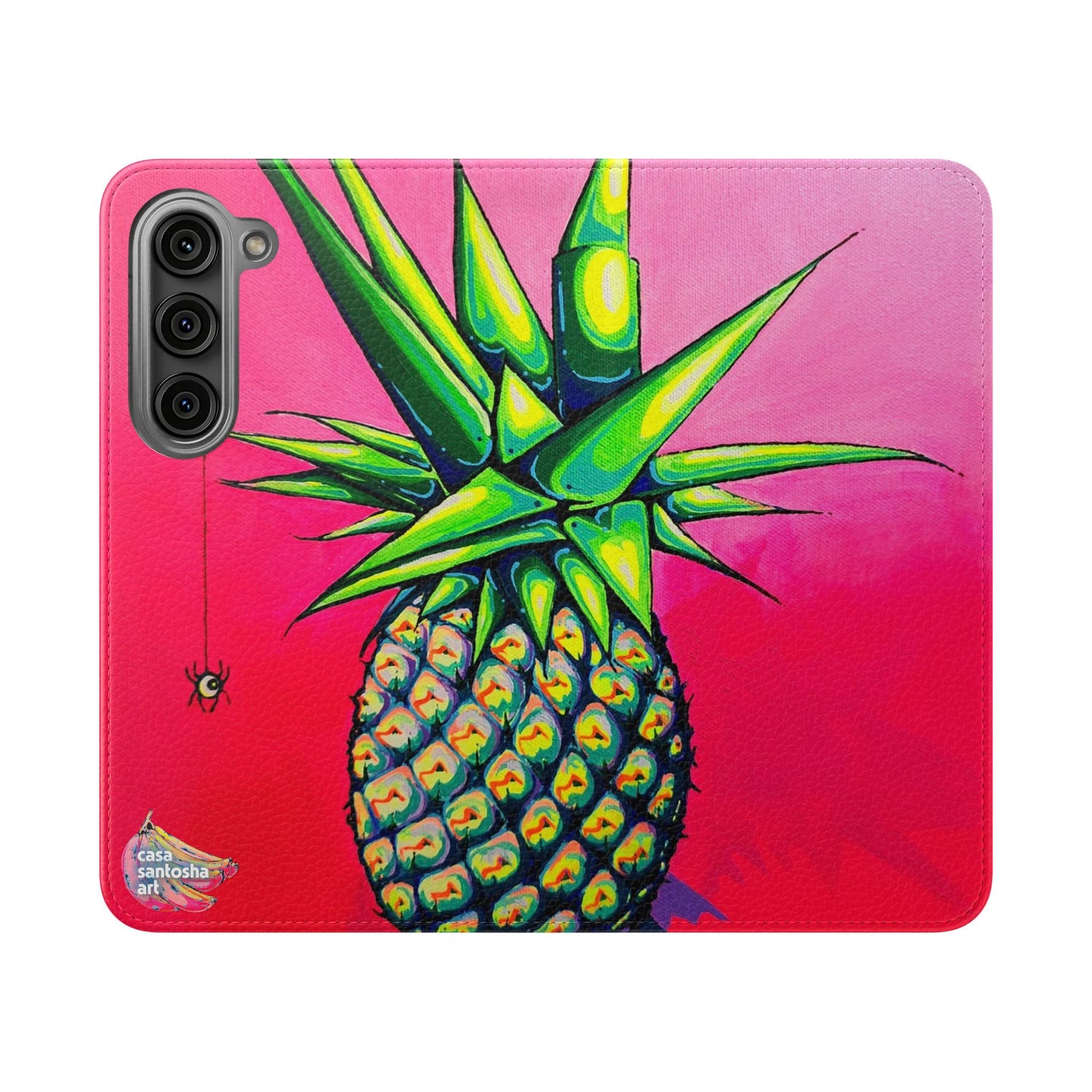 Neon Pineapple Flip Phone Case – Wallet Cover with Card Slots