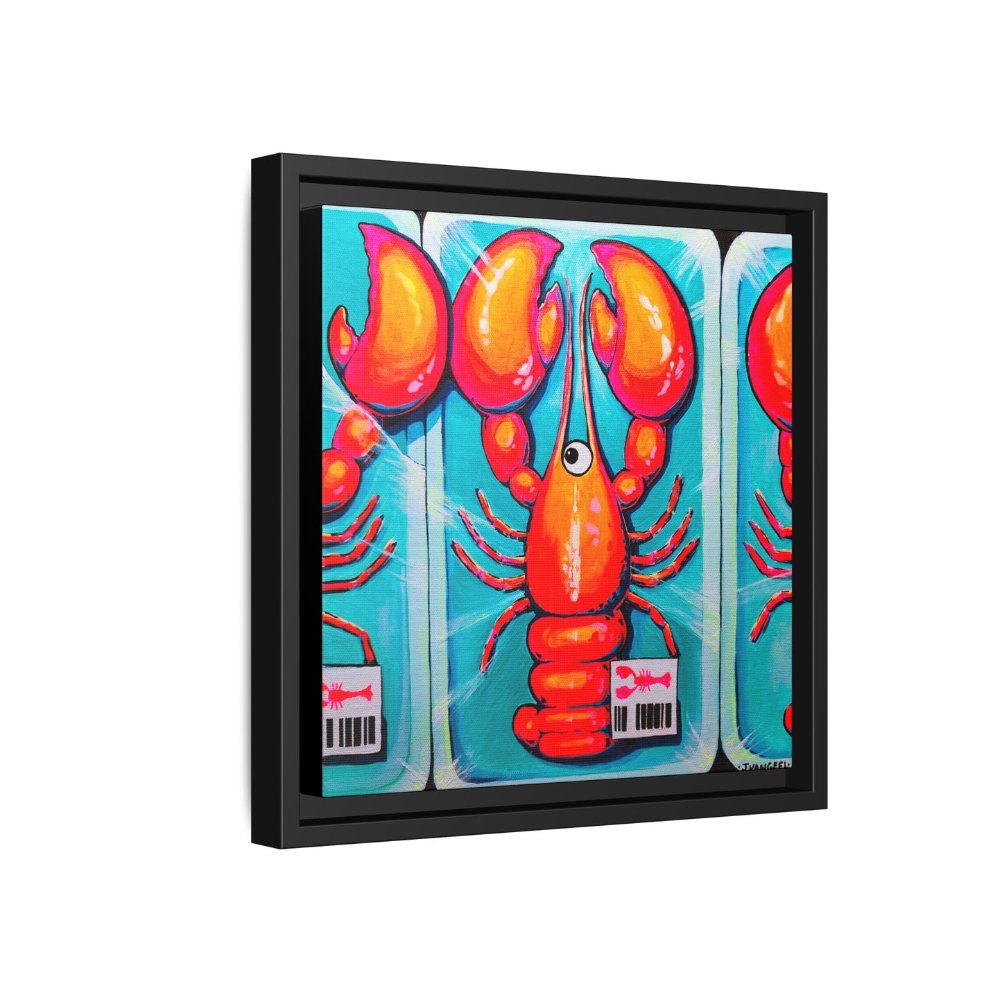 Framed Fresh Neon Lobster Canvas Print