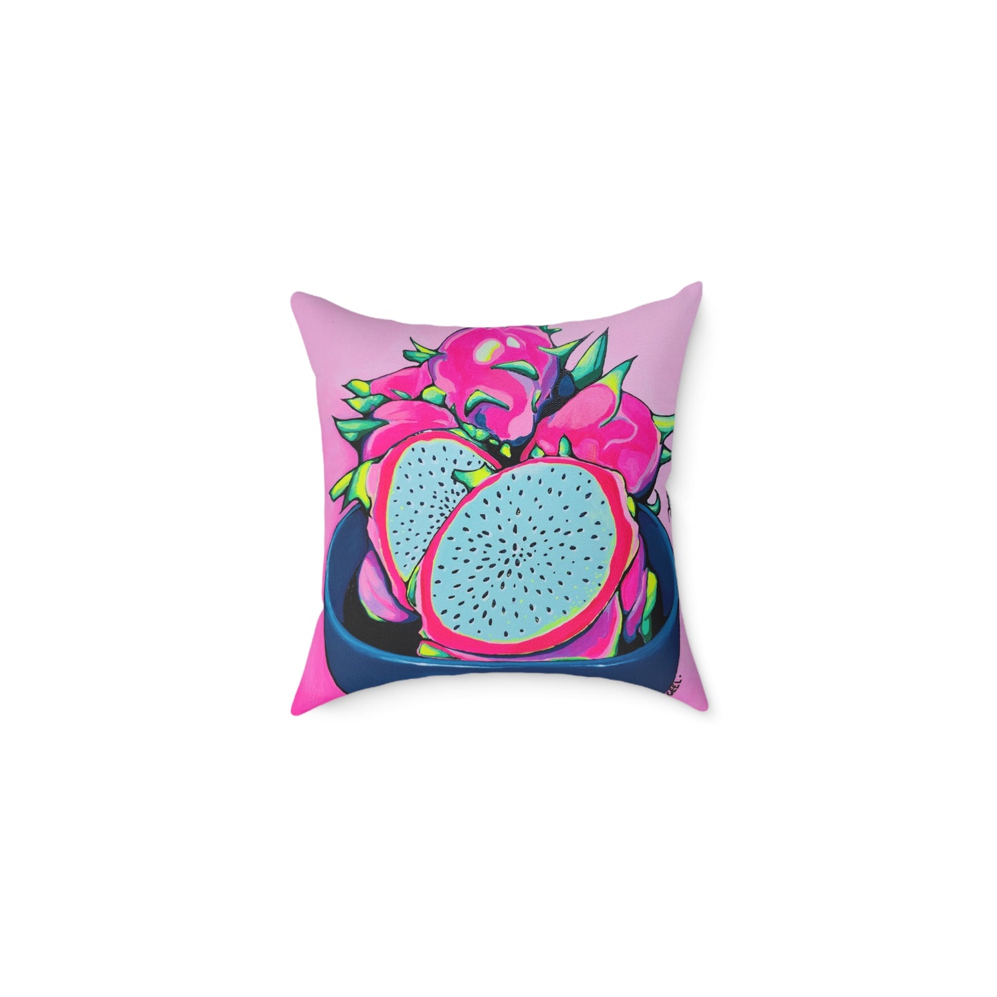 Neon Pink Dragon Fruit Art Canvas Decorative Pillow