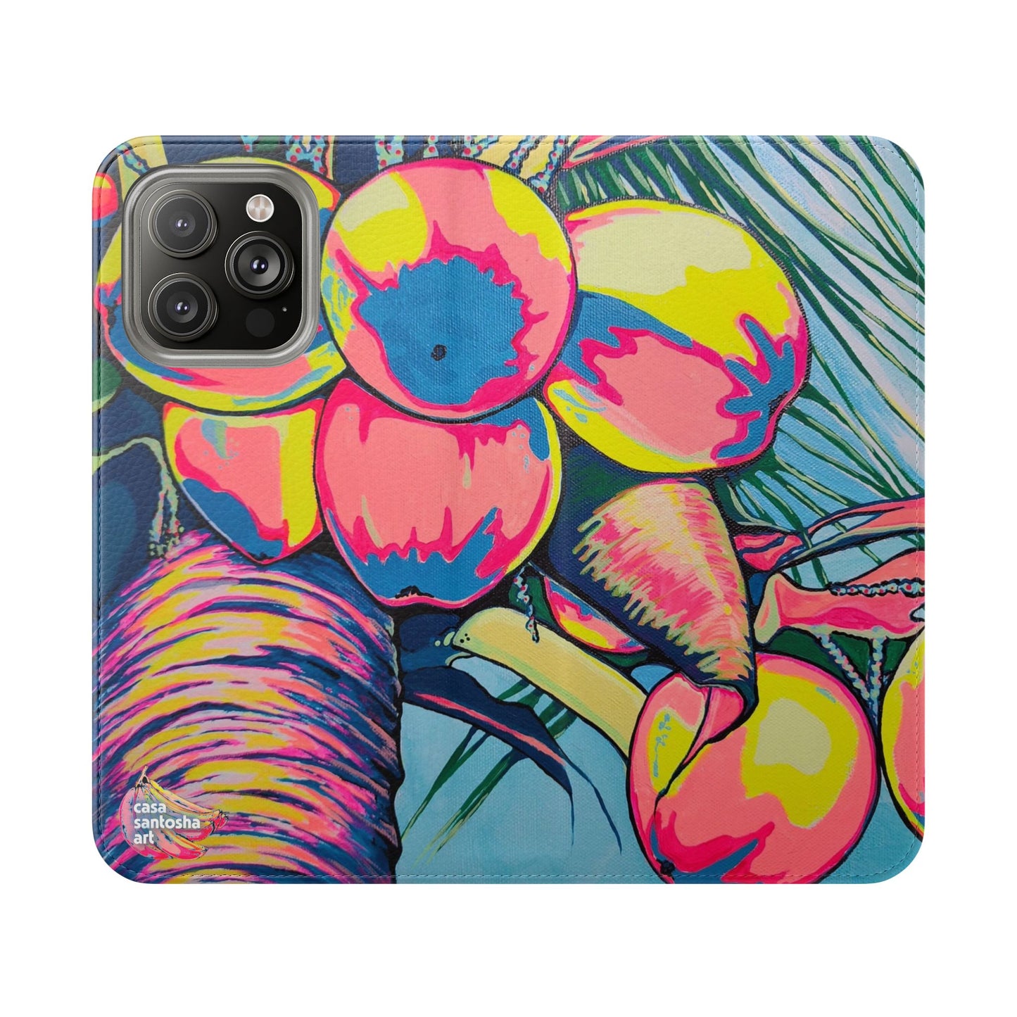 Neon Coconuts Flip Phone Case – Wallet Cover with Card Slots
