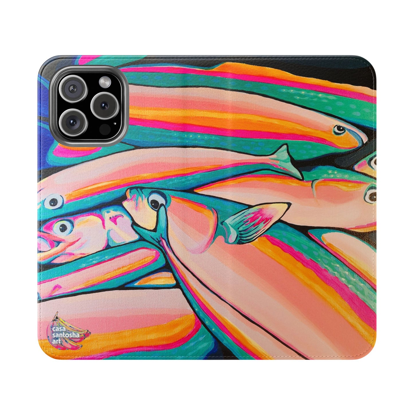 Neon Fish Flip Phone Case – Wallet Cover with Card Slots