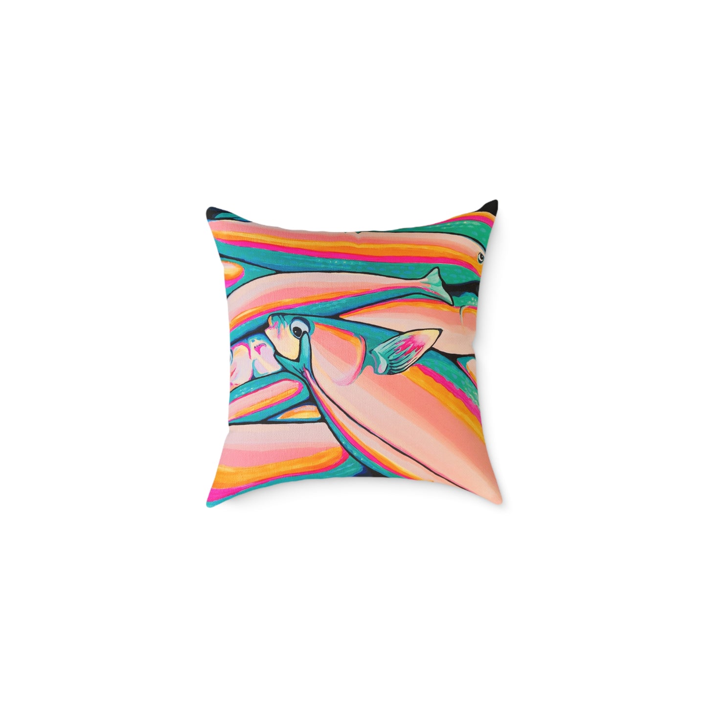 Neon Fish Art Canvas Decorative Pillow