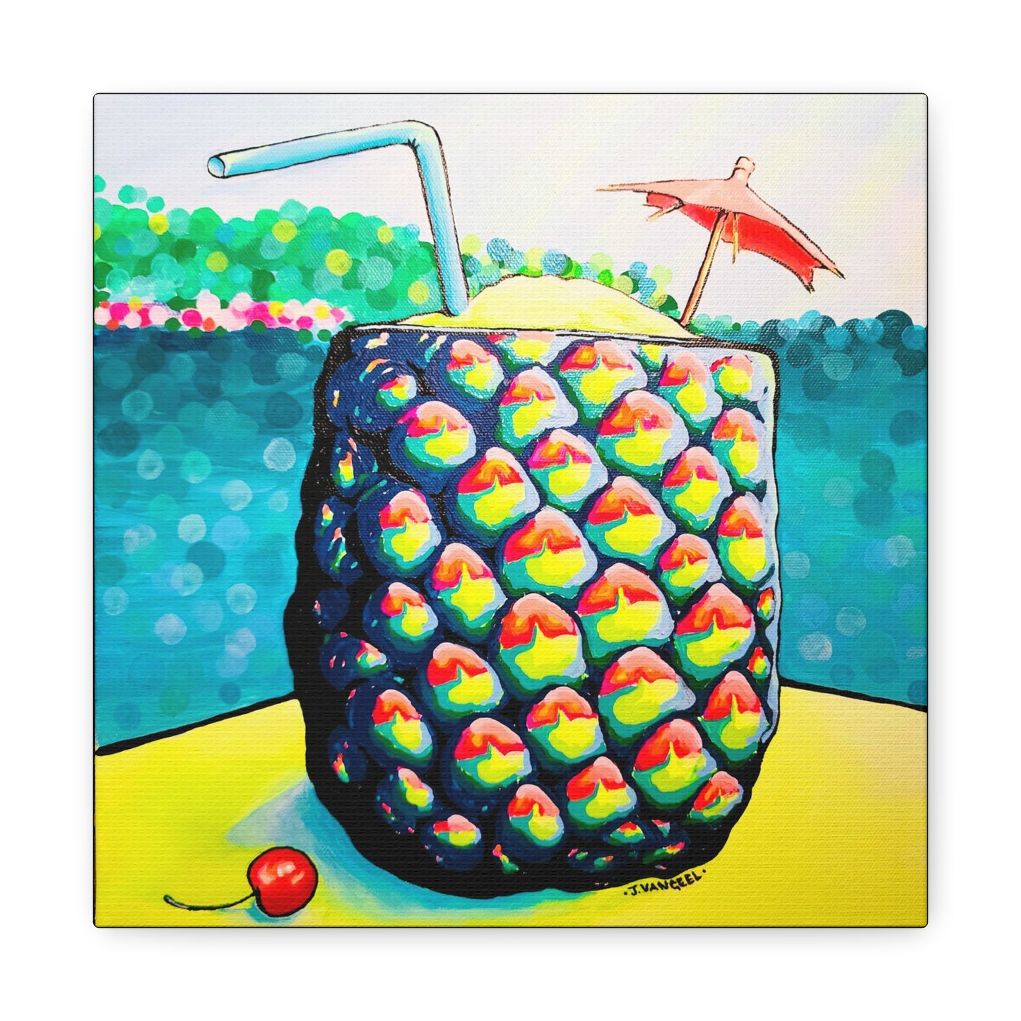 Neon Piña Colada Canvas Print, Original Artist Design, Home Decor, Wall Art