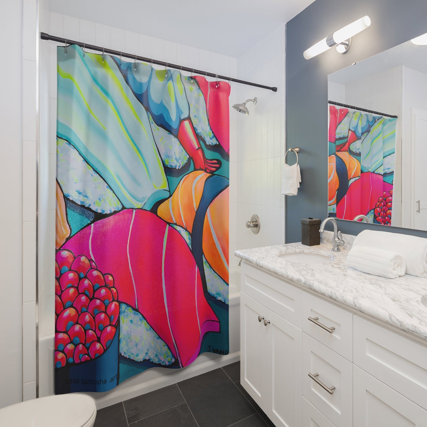 Rideau de douche Pop Art "Neon Sushi"