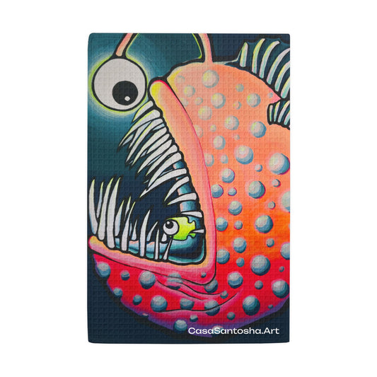 Cyclops Anglerfish Waffle Weave Kitchen Hand Towel