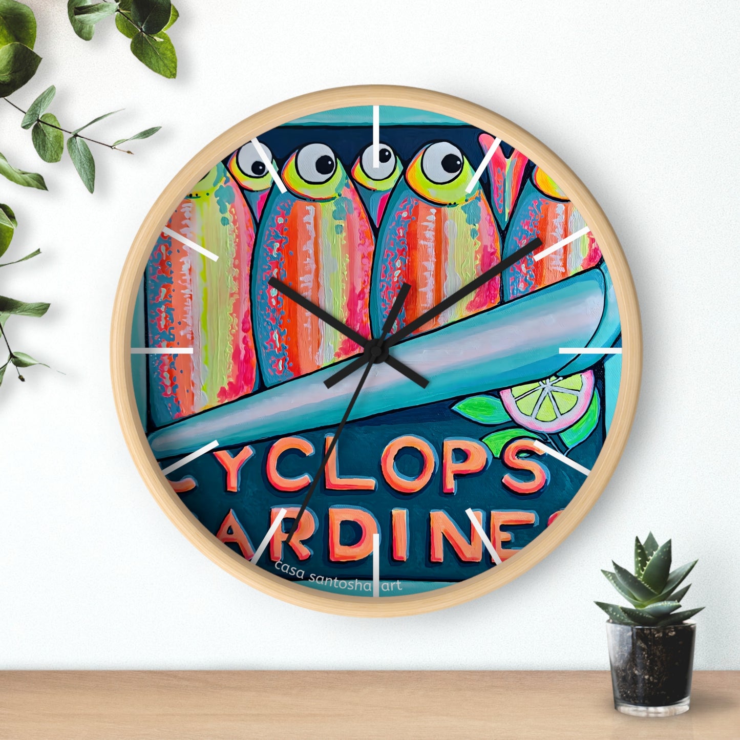 Neon Sardines Pop Art Wall Clock