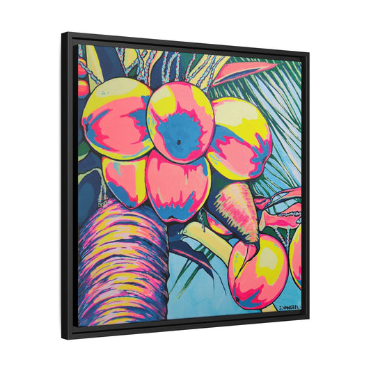 Framed Neon Coconuts Canvas Print
