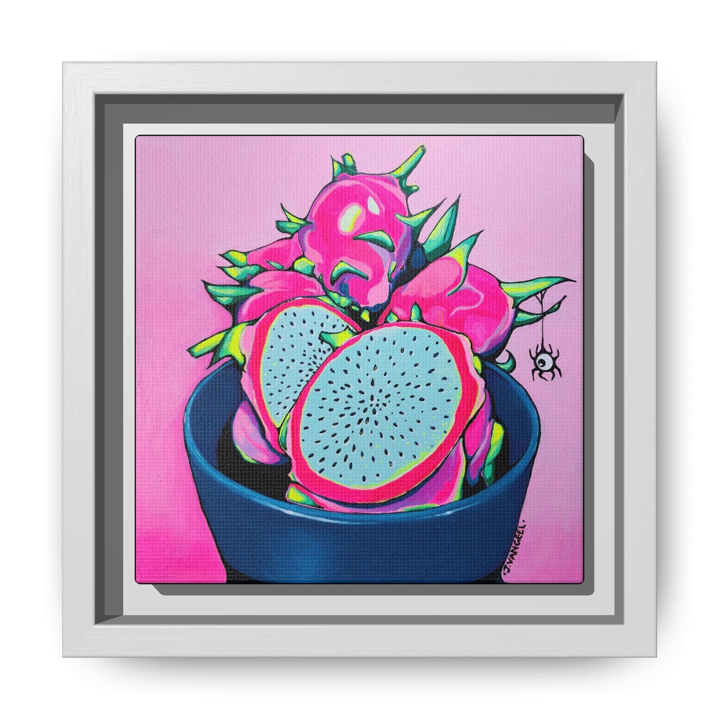 Framed Neon Pink Dragon Fruit Canvas Print