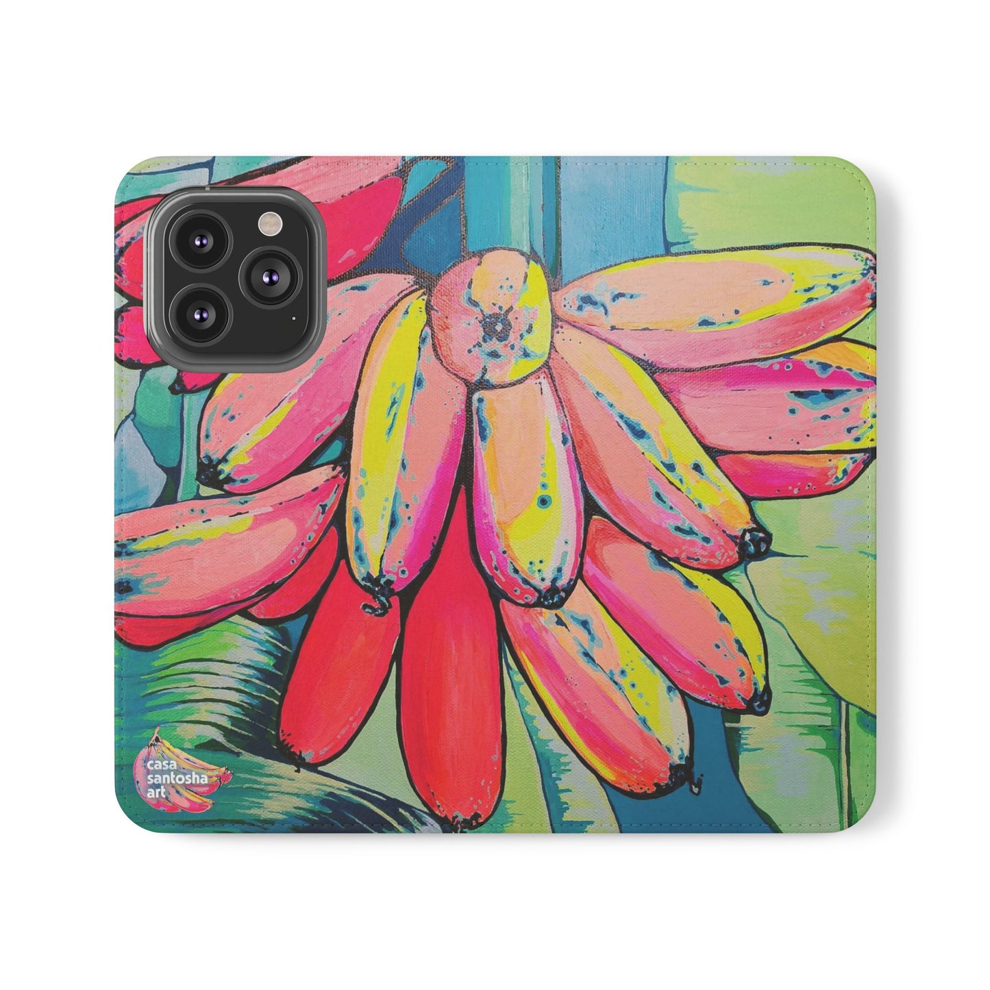 Neon Primitivo Bananas Flip Phone Case – Wallet Cover with Card Slots