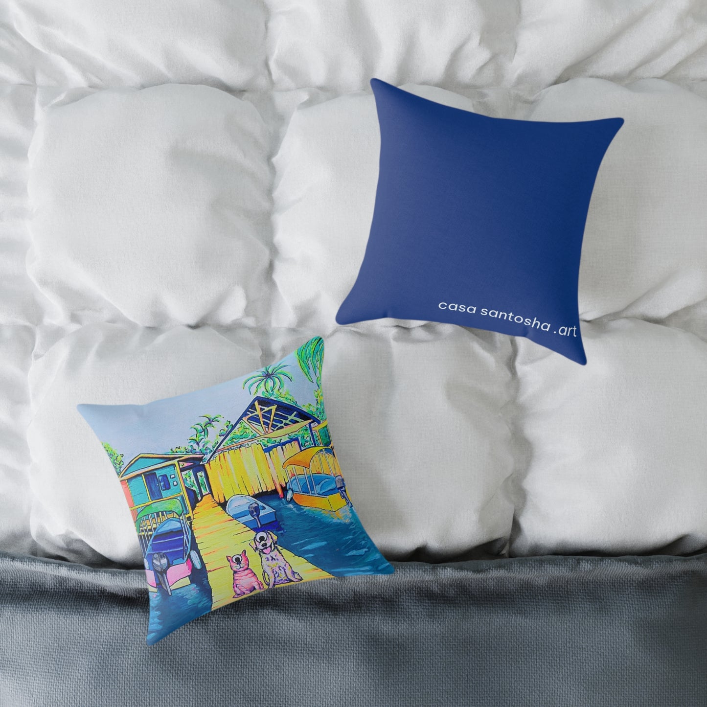 Cyclops Cat and Dog in Bocas Art Canvas Decorative Pillow