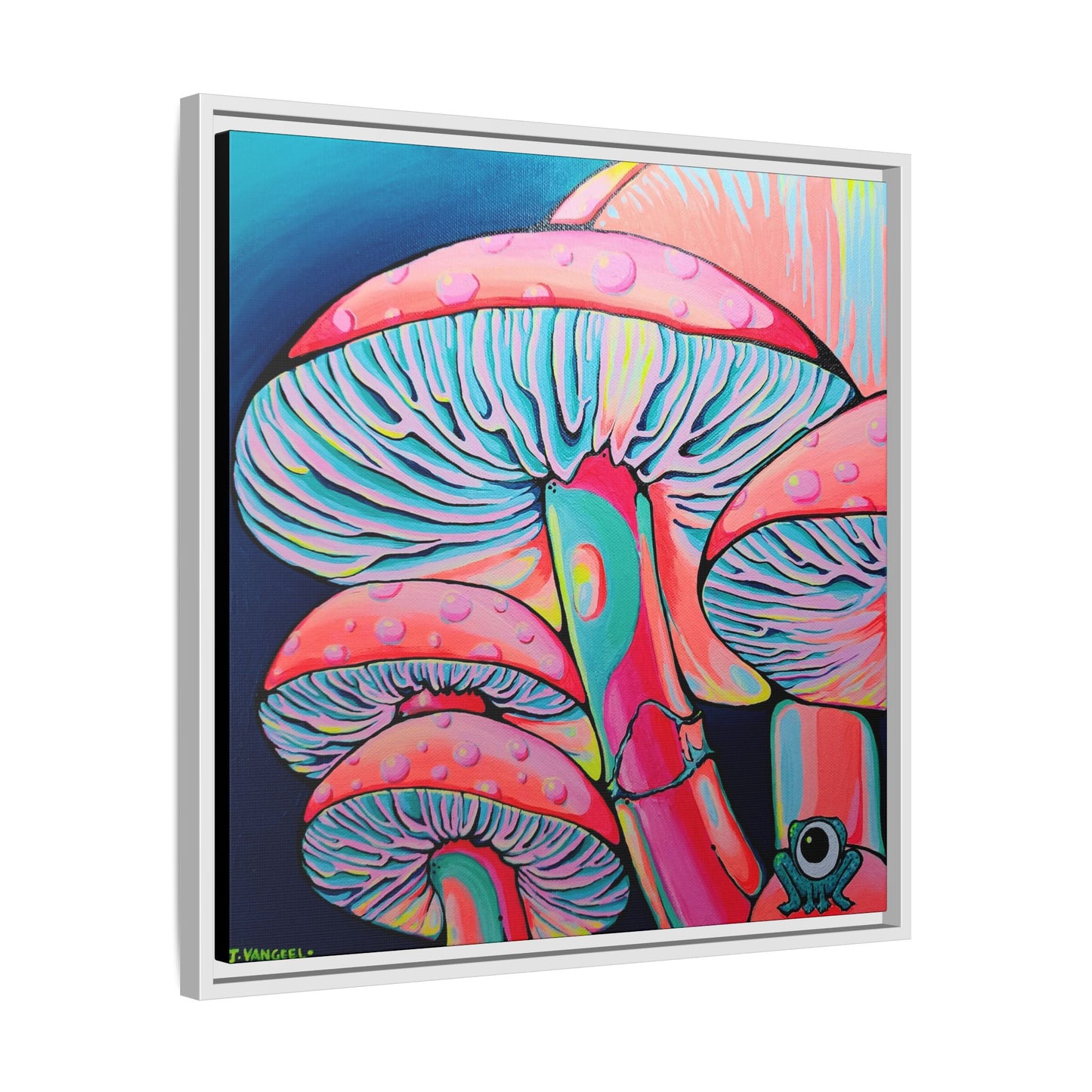 Framed Trippy Mushrooms Canvas Print