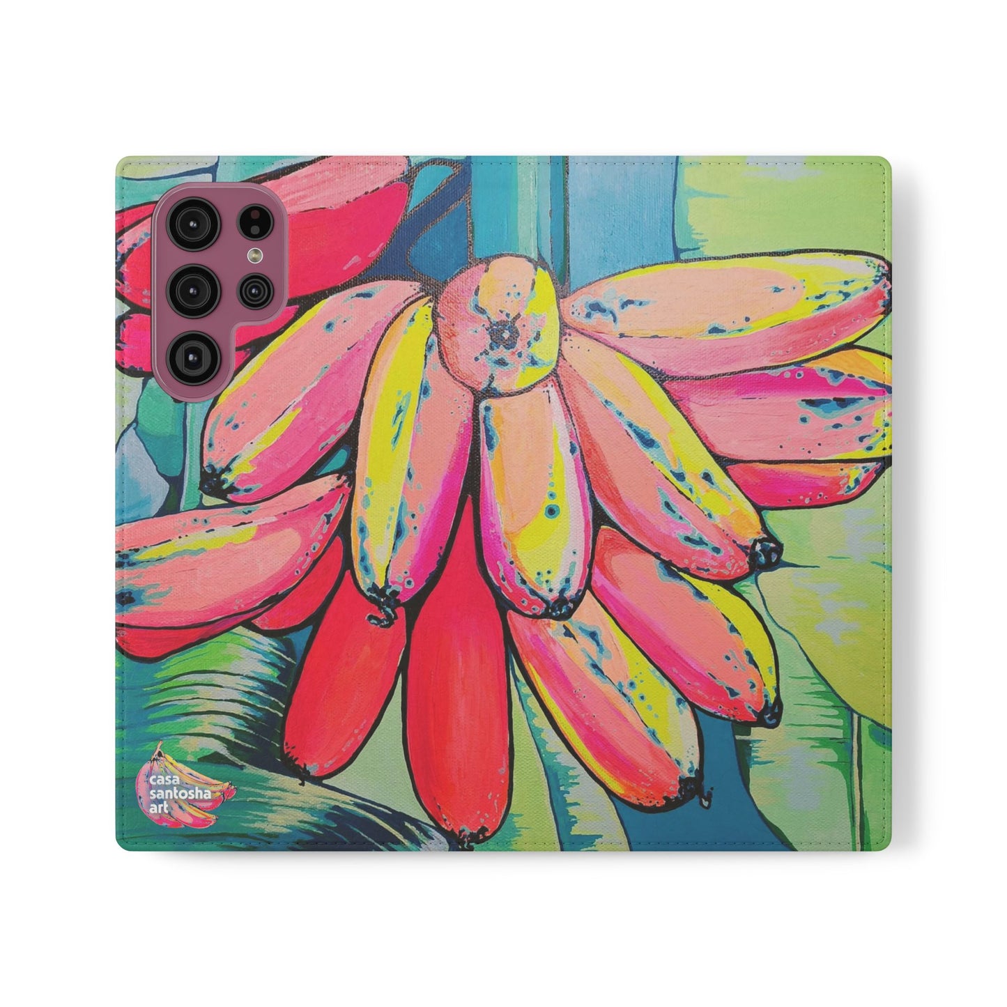 Neon Primitivo Bananas Flip Phone Case – Wallet Cover with Card Slots