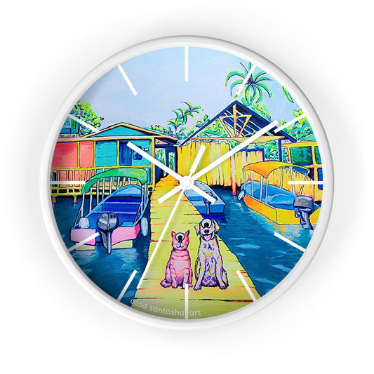 Cyclops Cat and Dog in Bocas Pop Art Wall Clock