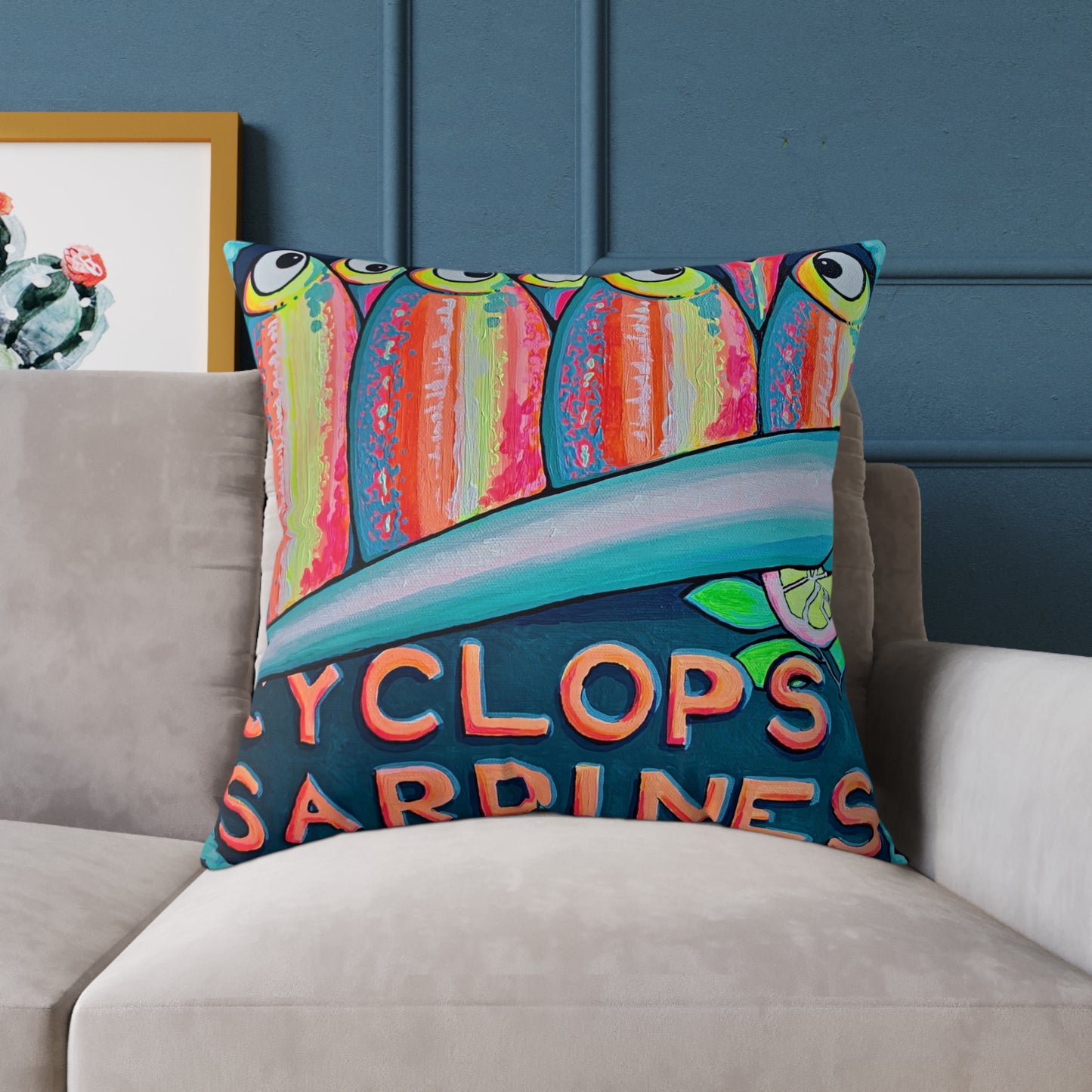Neon Sardines Art Canvas Decorative Pillow