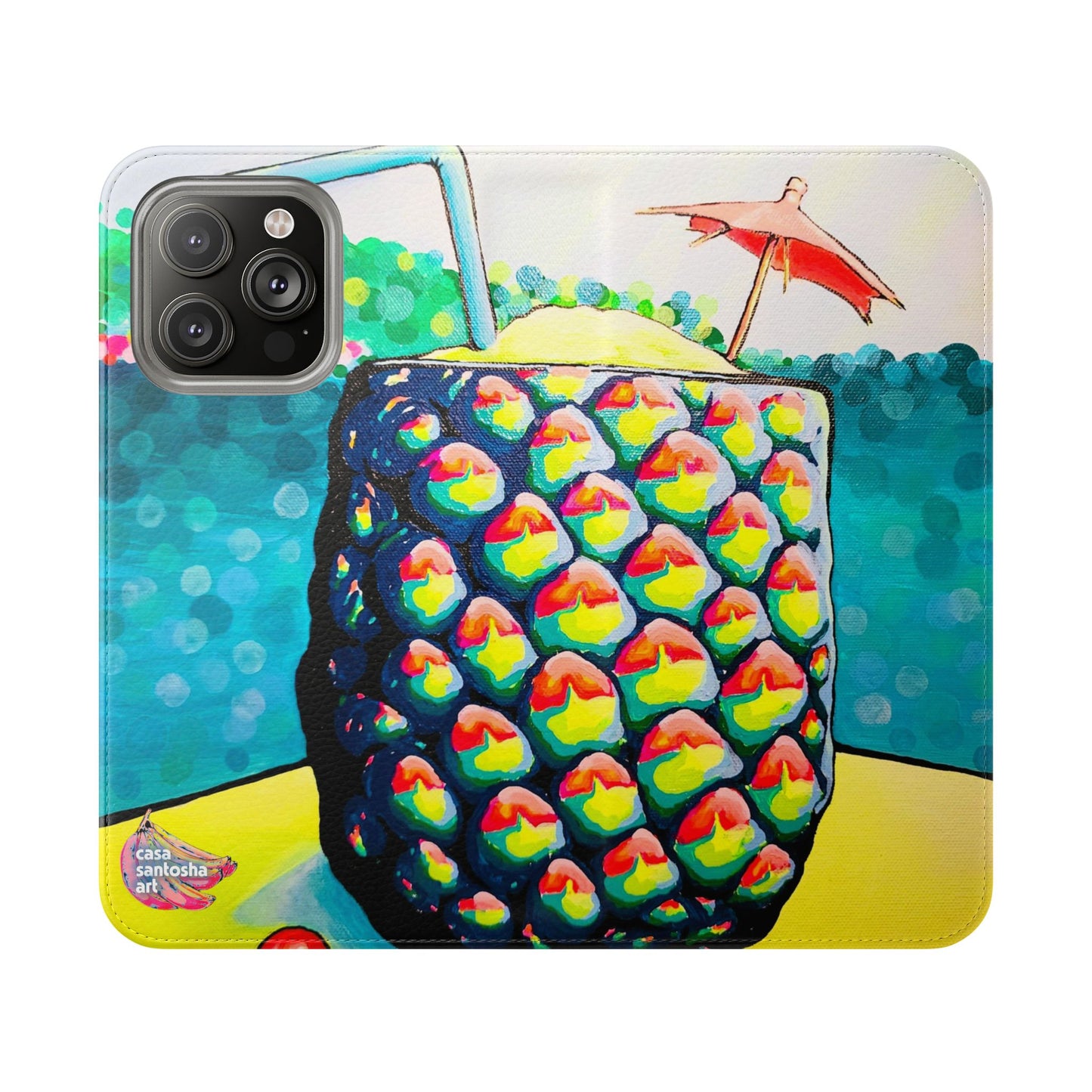 Neon Piña Colada Flip Phone Case – Wallet Cover with Card Slots