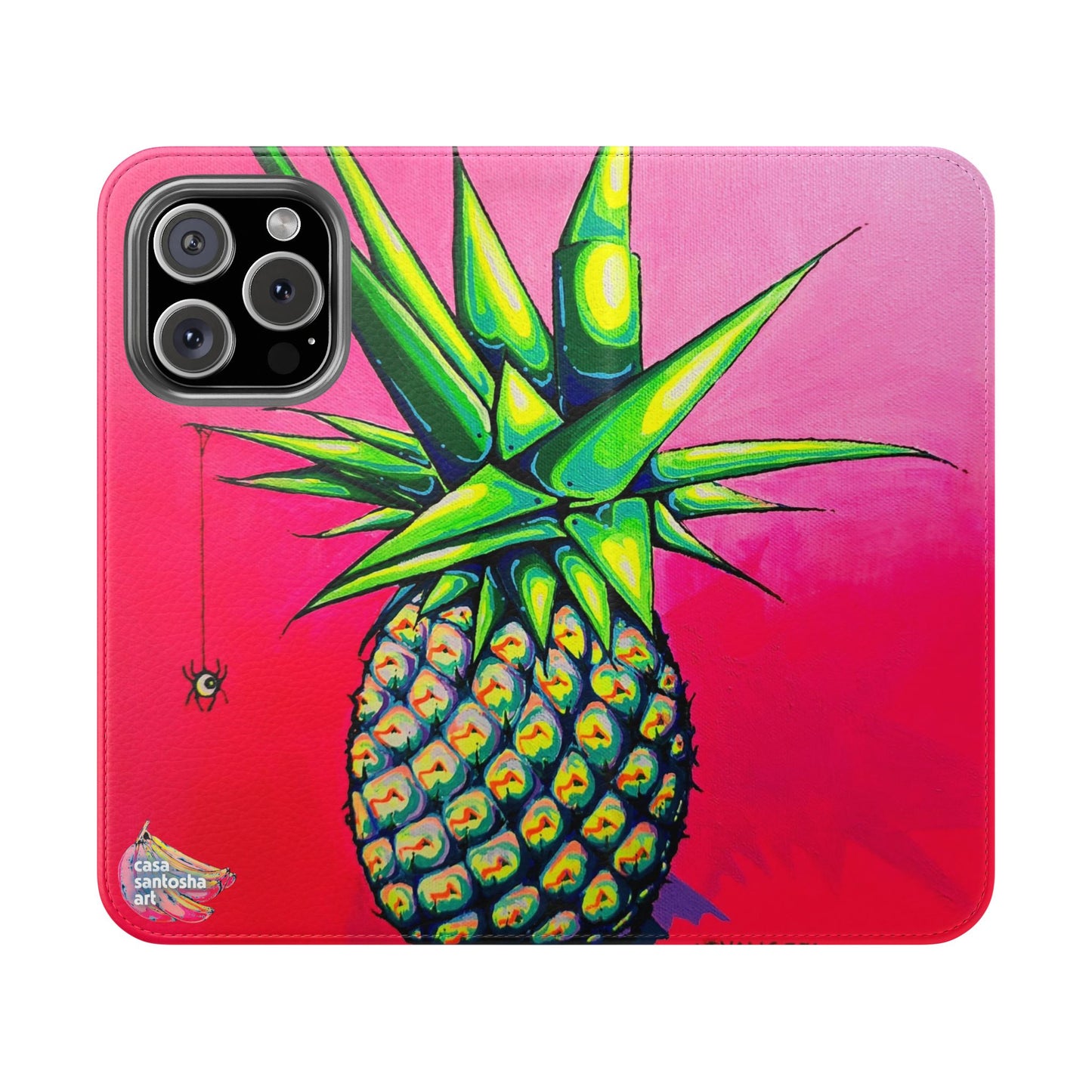 Neon Pineapple Flip Phone Case – Wallet Cover with Card Slots