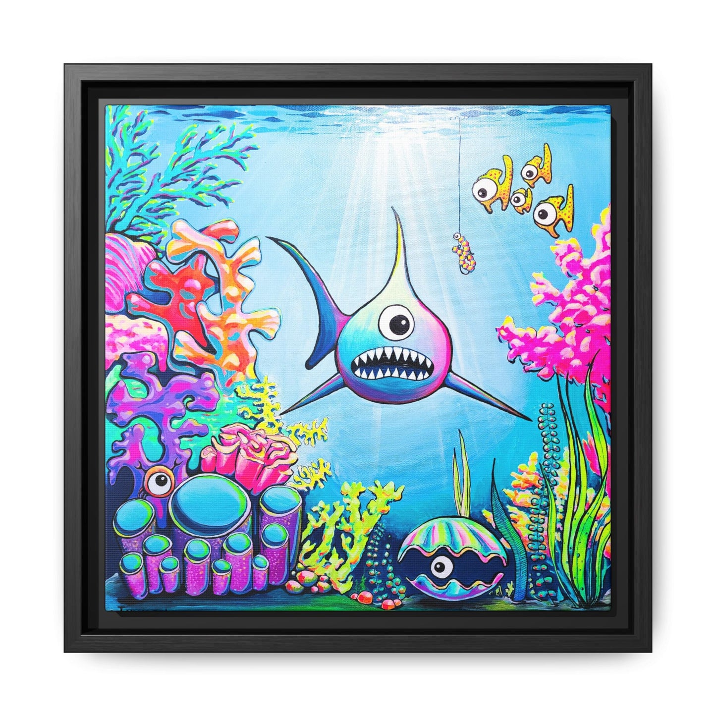 Framed Cyclops Shark Canvas Print