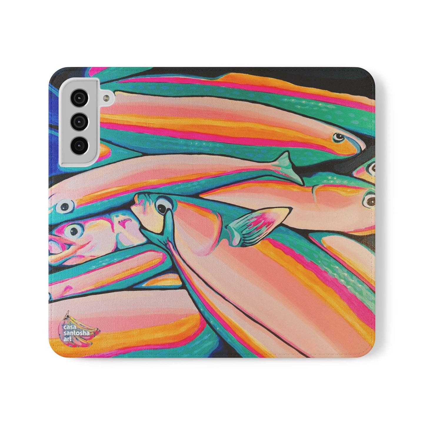 Neon Fish Flip Phone Case – Wallet Cover with Card Slots