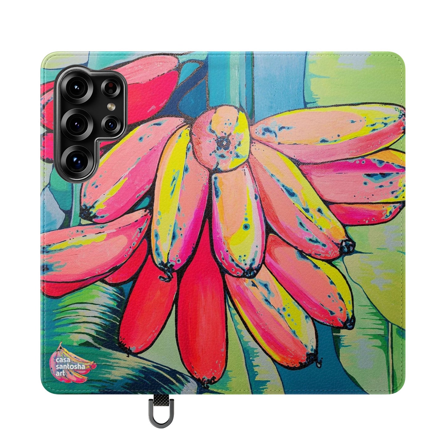 Neon Primitivo Bananas Flip Phone Case – Wallet Cover with Card Slots