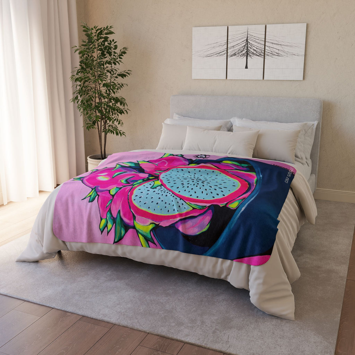 Neon Pink Dragon Fruit Fleece Sherpa Blanket